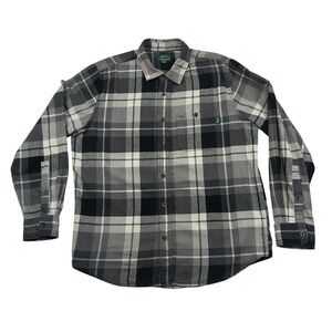 Woolrich Mens Grey Plaid Flannel Button Up Shirt Large L Cotton Long Sleeve